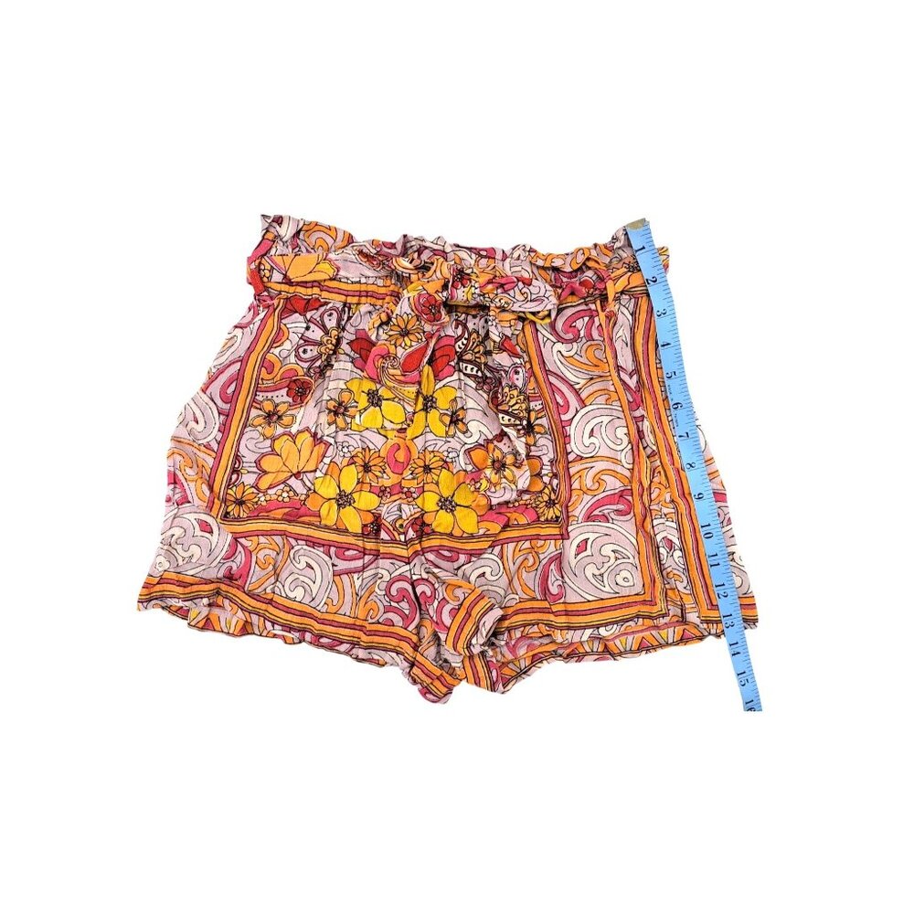 Angie Paper Bag Shorts Pink Yellow Women Small Retro Tie Belt Flower Power New - Picture 5 of 5